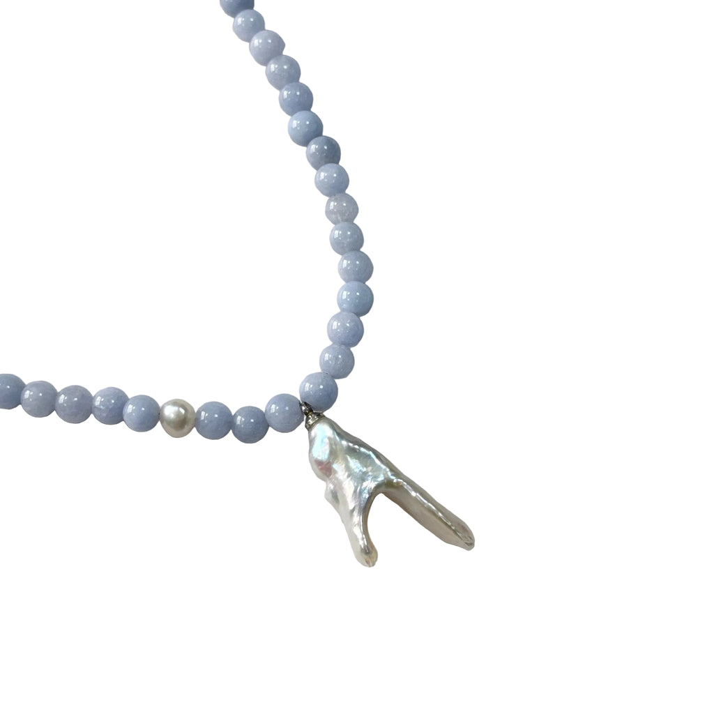 Detail of Azure Muse Blue Chalcedony & Freshwater Pearl Necklace
