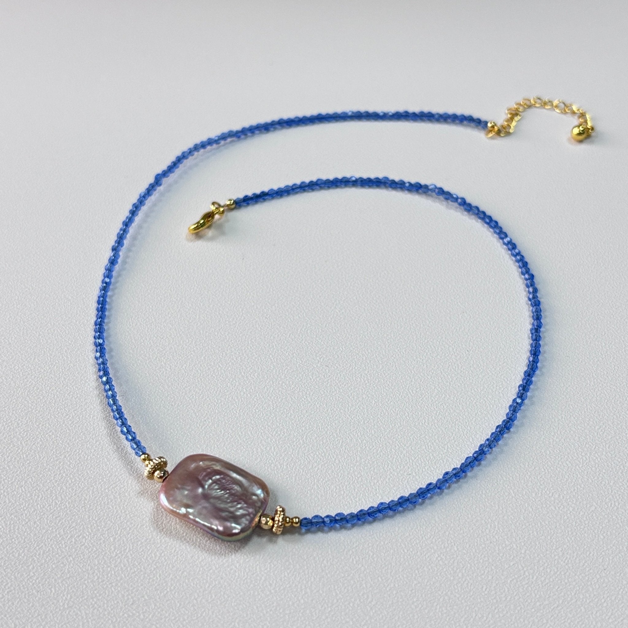 Azure Whisper - Blue Spinel & Freshwater Pearl Necklace