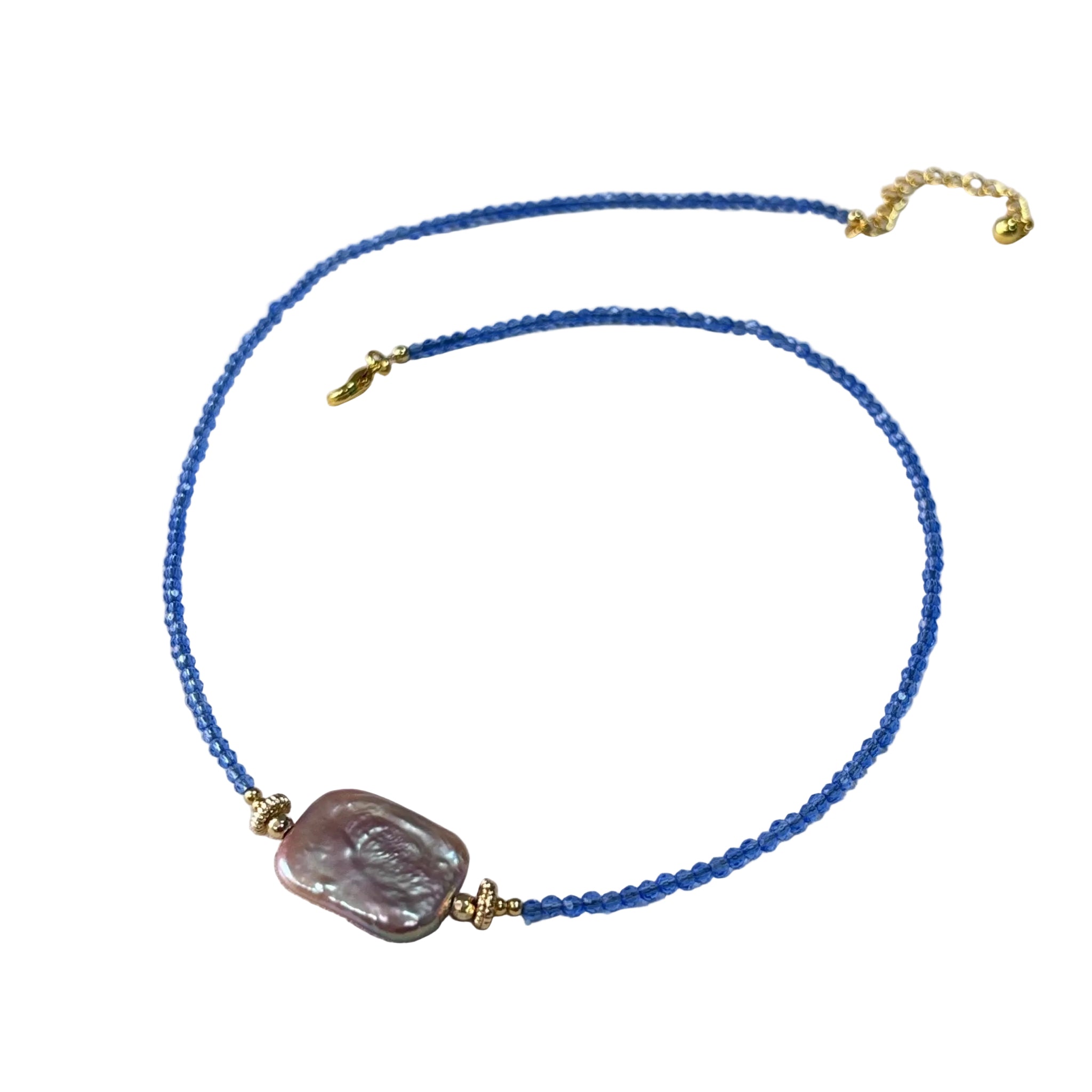 Detail of Azure Whisper Blue Spinel & Freshwater Pearl Necklace
