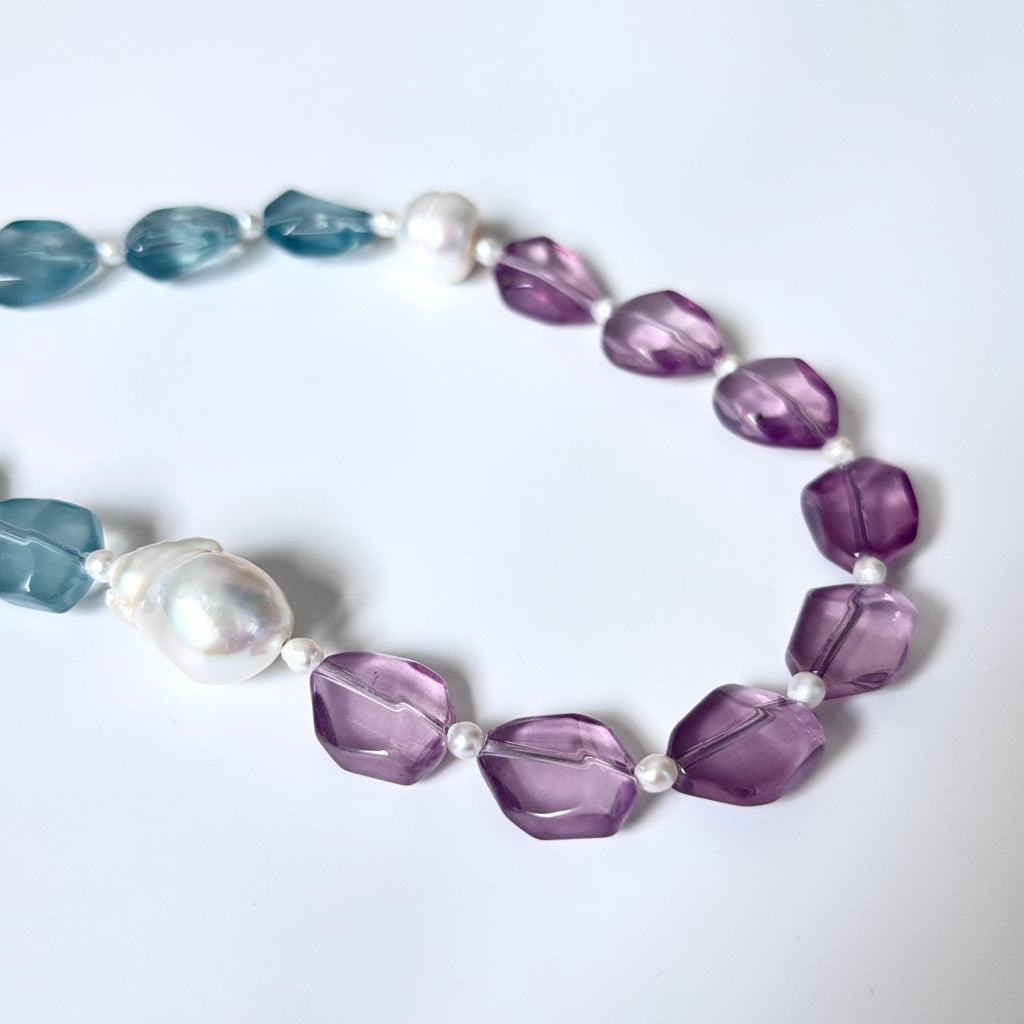 Detail of Lavendar Bloom Glass Bead & Baroque Pearl Necklace