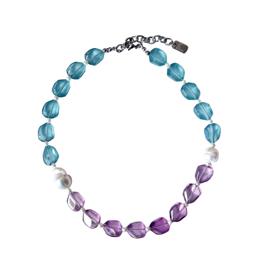 Lavendar Bloom Glass Bead & Baroque Pearl Necklace