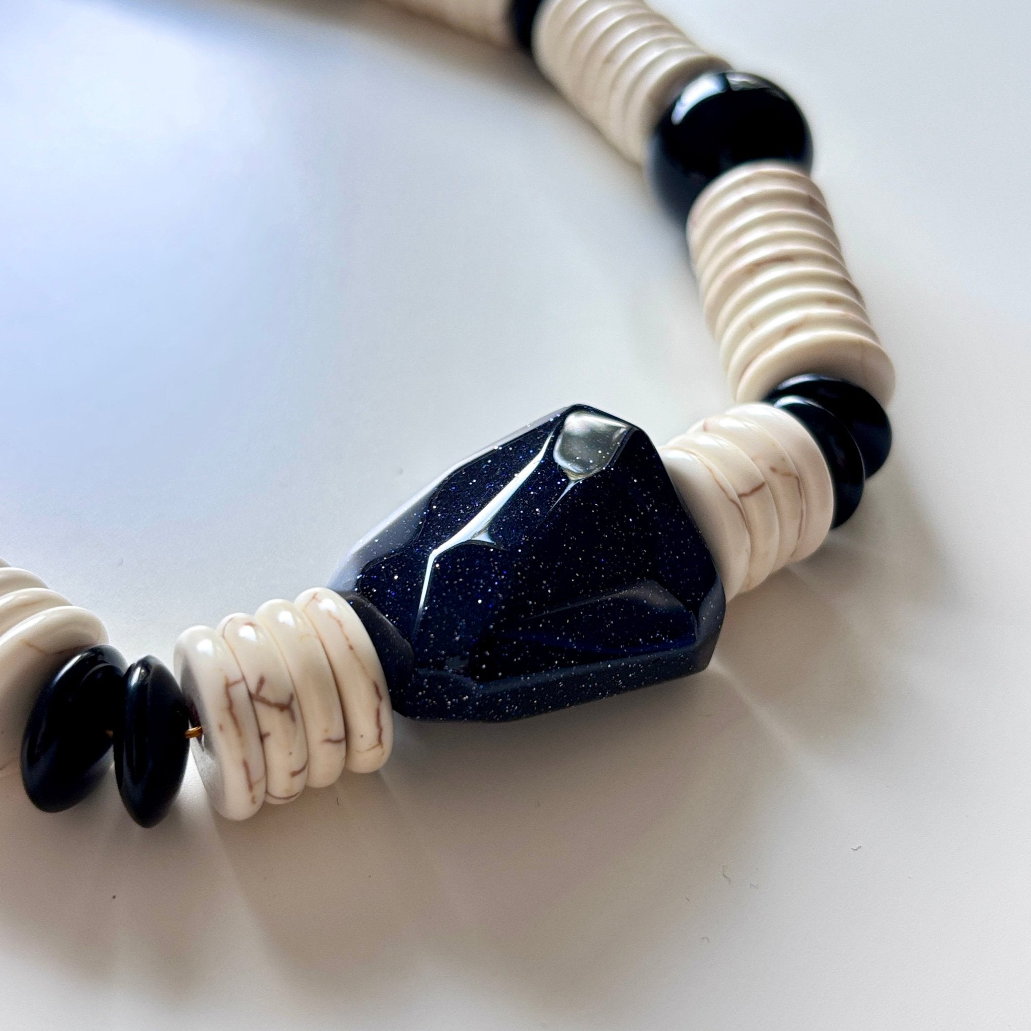 Detail of Blue Dune Turquoise, Agate & Blue Sandstone Necklace