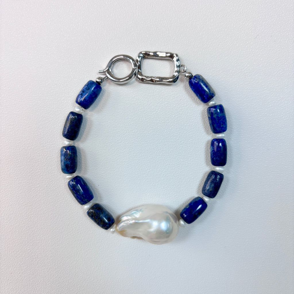 Detail of Blue Horizon Lapis Lazuli & Baroque Pearl Bracelet