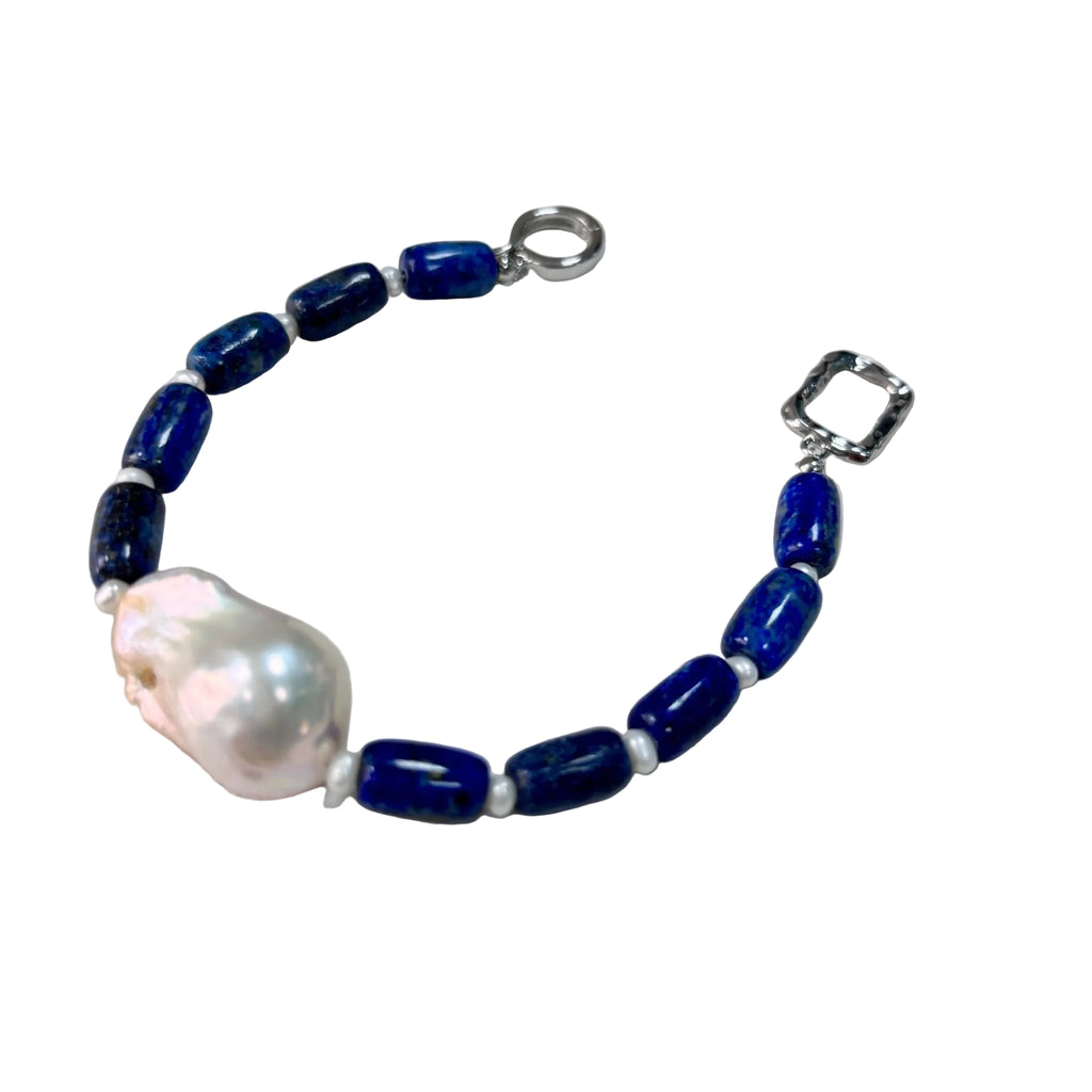 Blue Horizon Lapis Lazuli & Baroque Pearl Bracelet