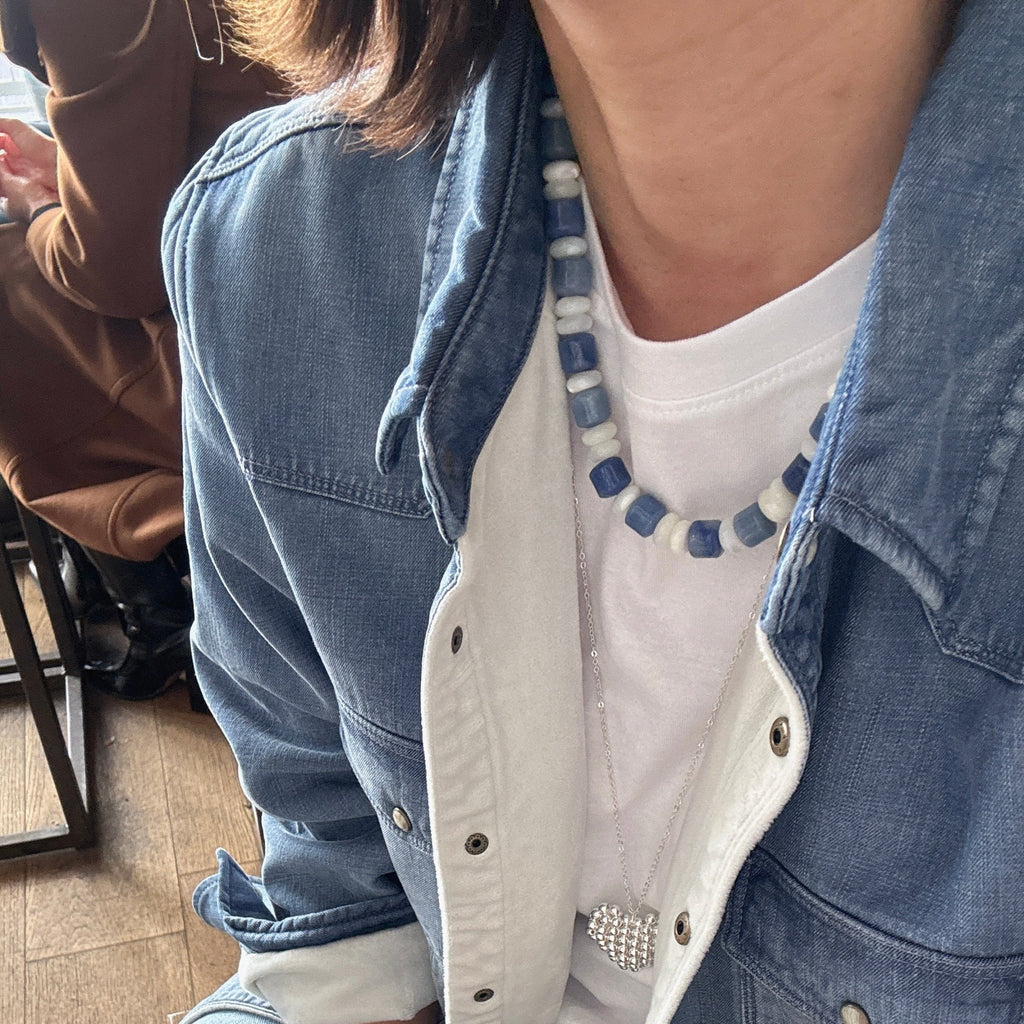 Model wearing Blue Tide Necklace