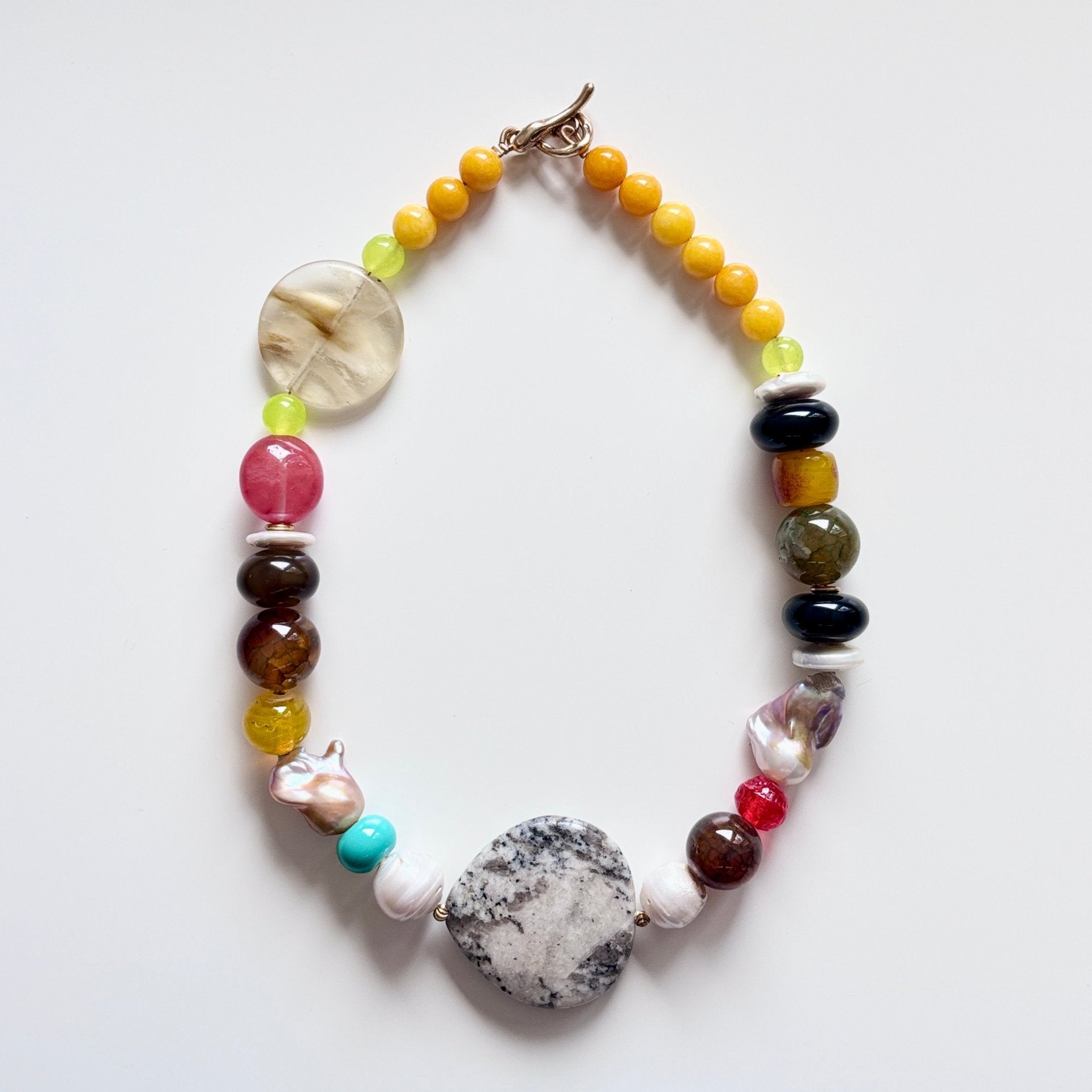 Boho Harmony - Natural stone & Freshwater Pearl Necklace