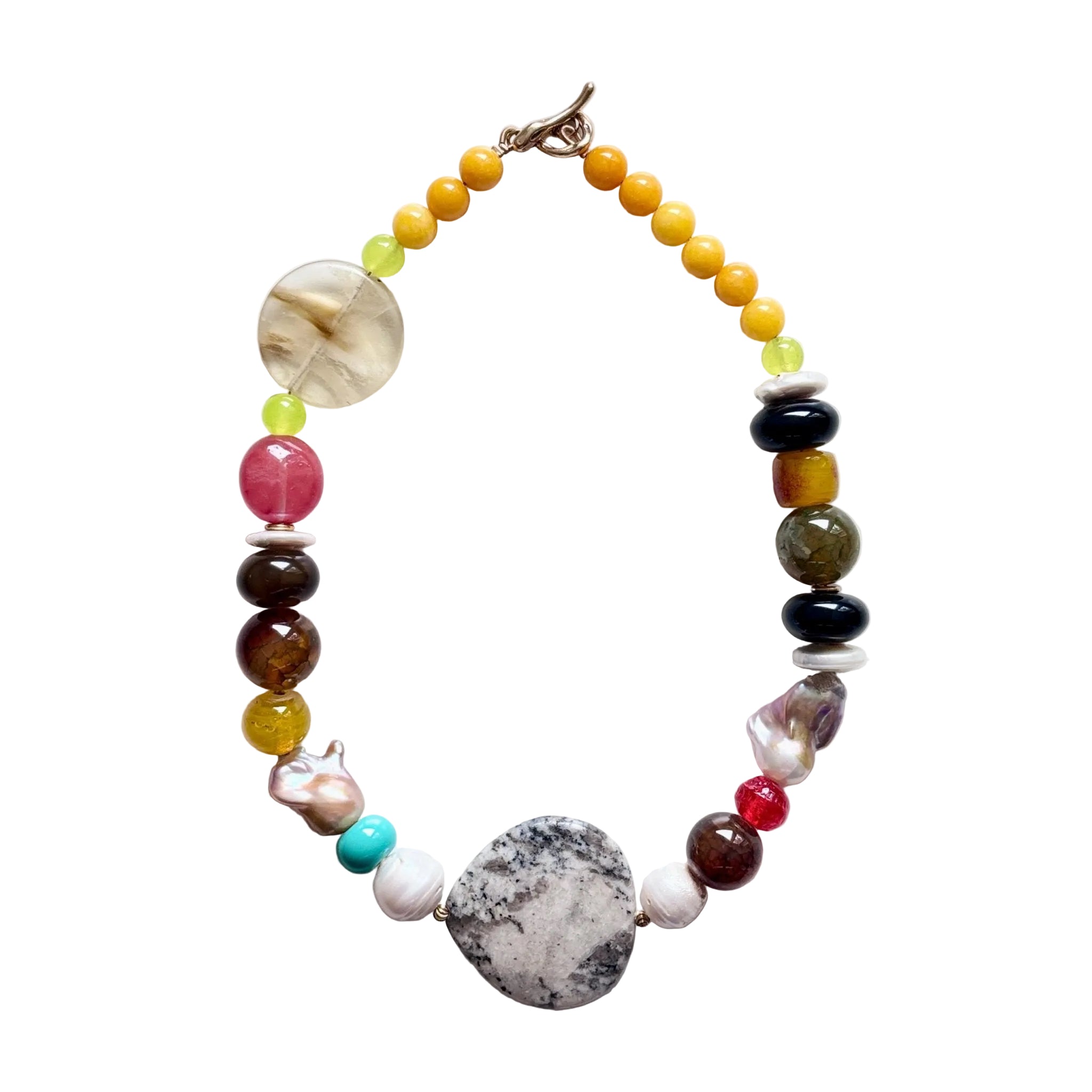 Boho Harmony Natural stone & Freshwater Pearl Necklace
