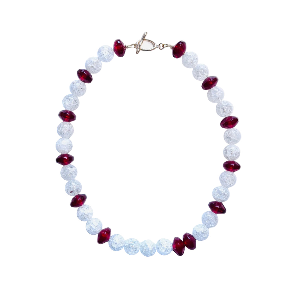 Burgundy Whisper Crystal and Red Bead Necklace
