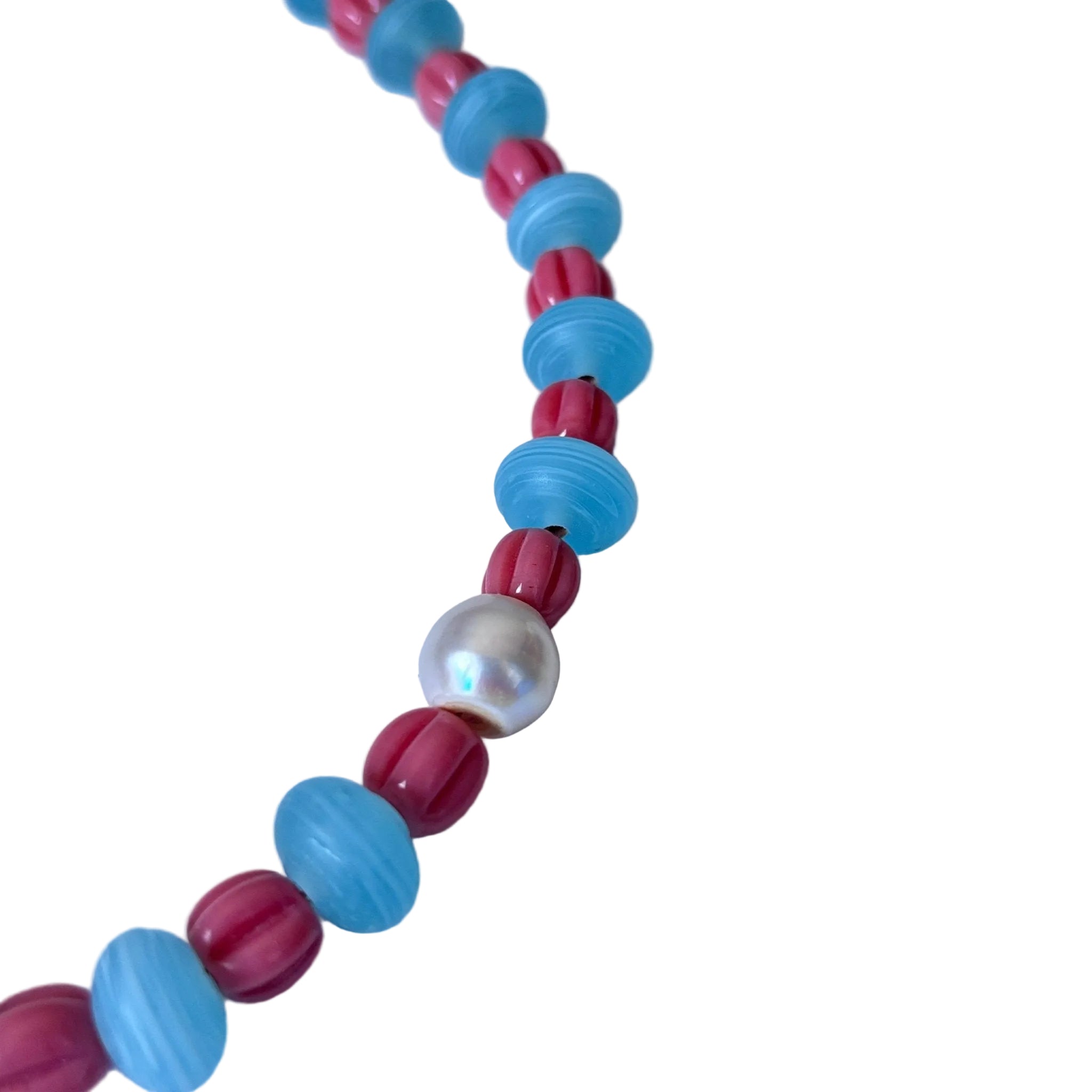 Detail of Cotton Candy – Glass Bead and Pearl Necklace