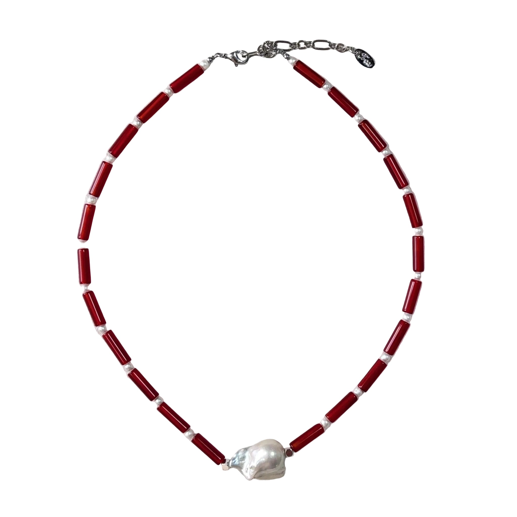 Crimson Echo Red Agate & Baroque Pearl Necklace