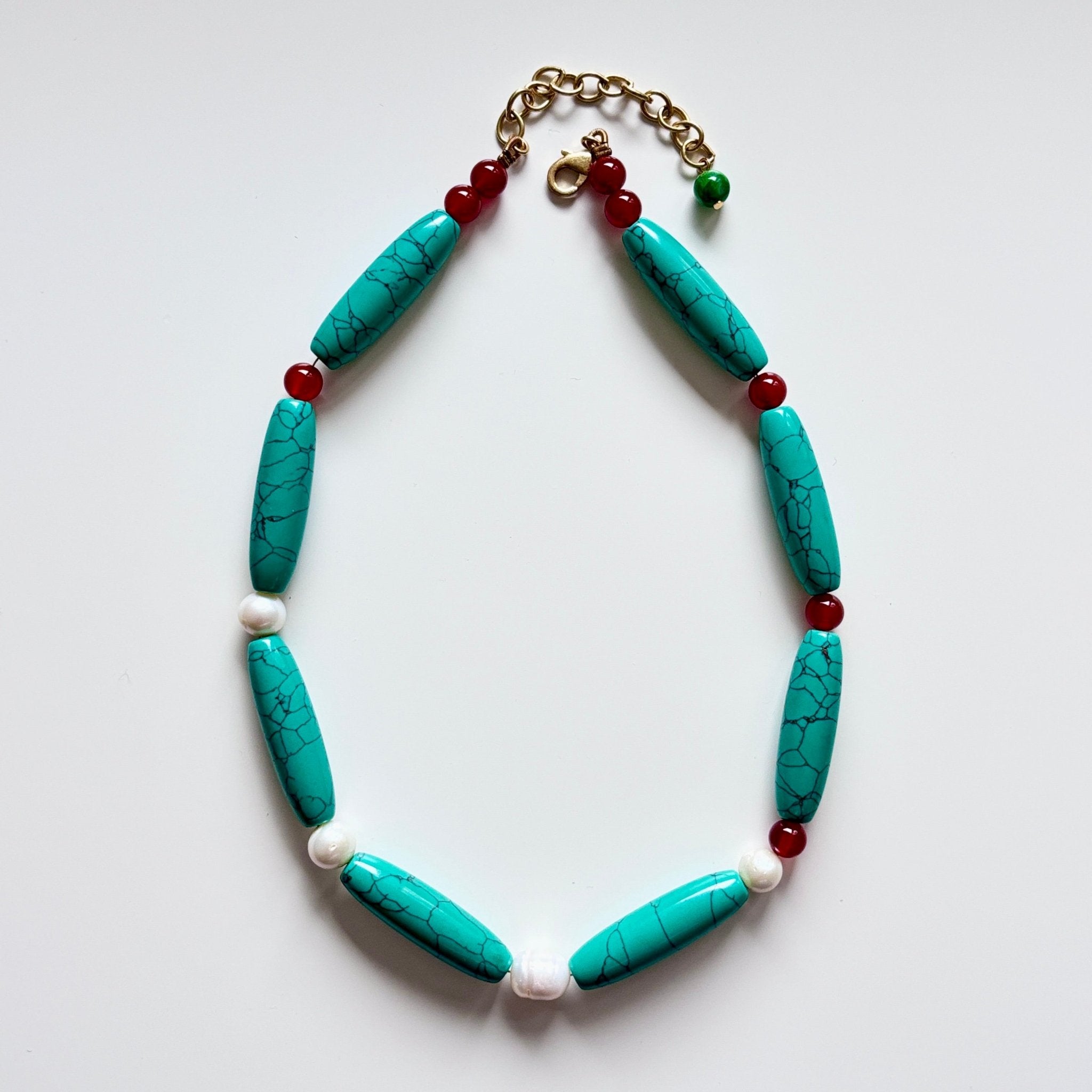 Crimson Meadow - Red Agate & Freshwater Pearl Necklace