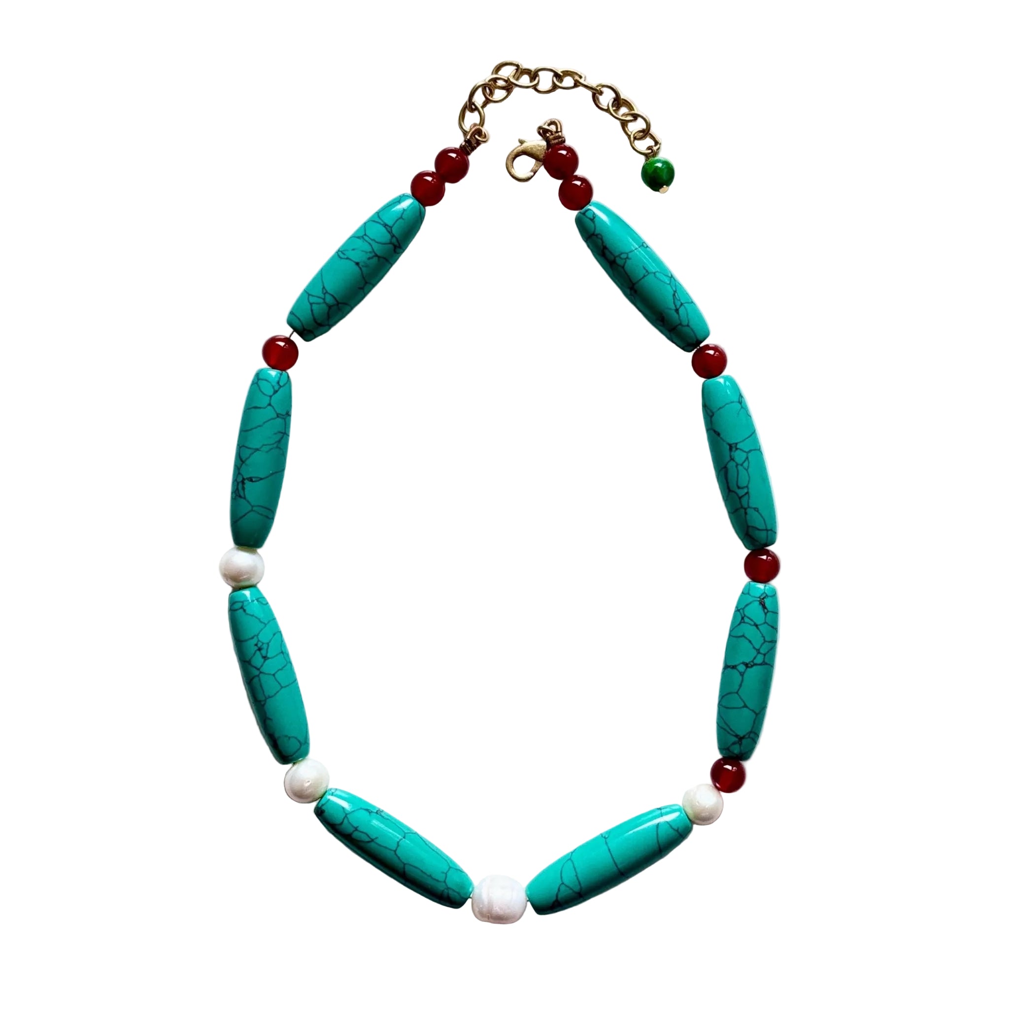 Crimson Meadow Red Agate & Freshwater Pearl Necklace