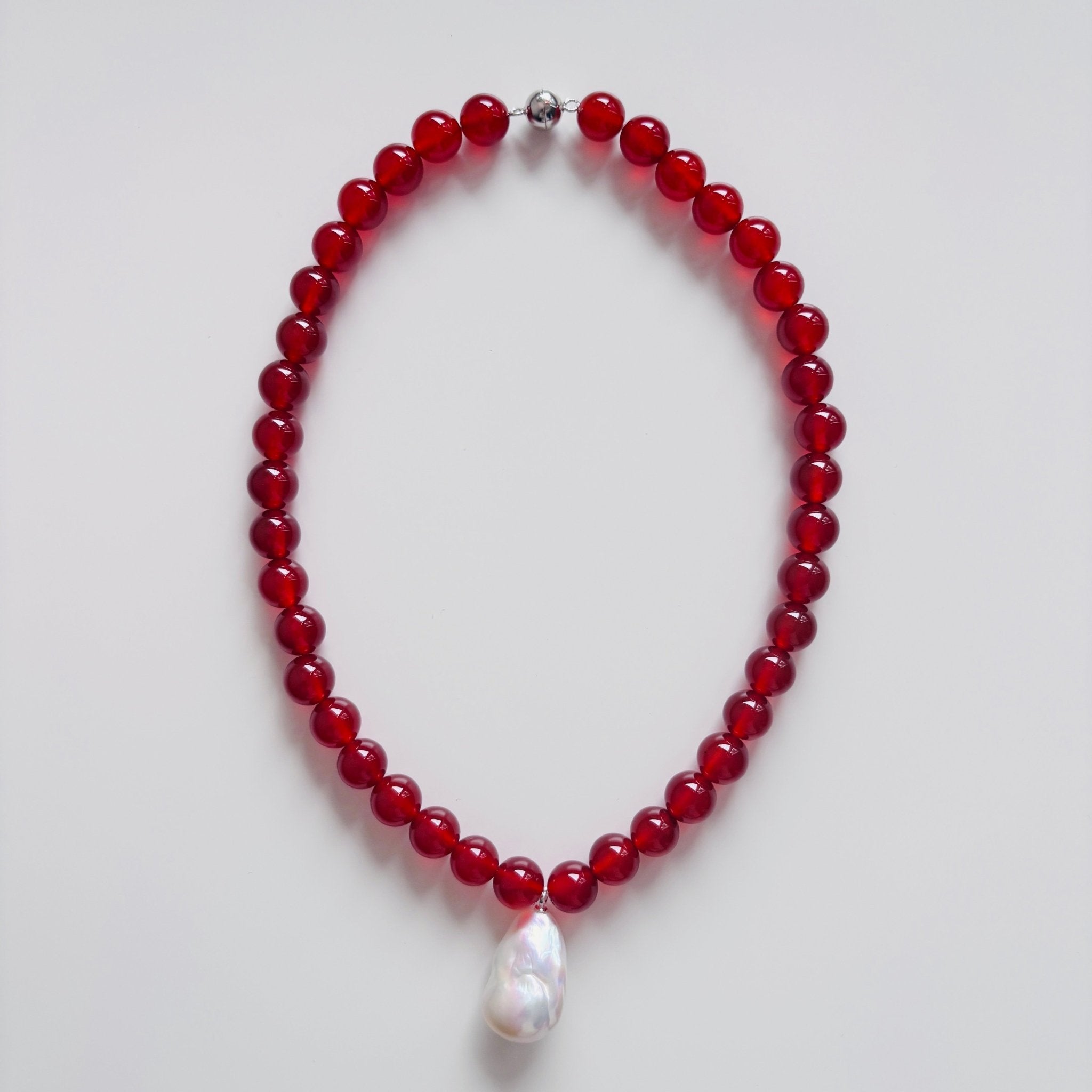 Crimson Tide Red Agate & Baroque Pearl Necklace