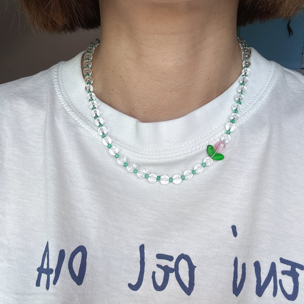 Model wearing Crystal Flower Necklace