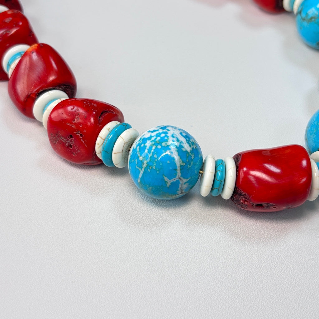 Detail of Desert Bloom Coral & Turquoise Necklace
