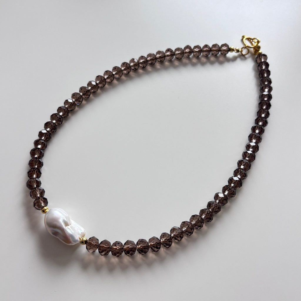Dusk - Glass Bead & Baroque Pearl Necklace