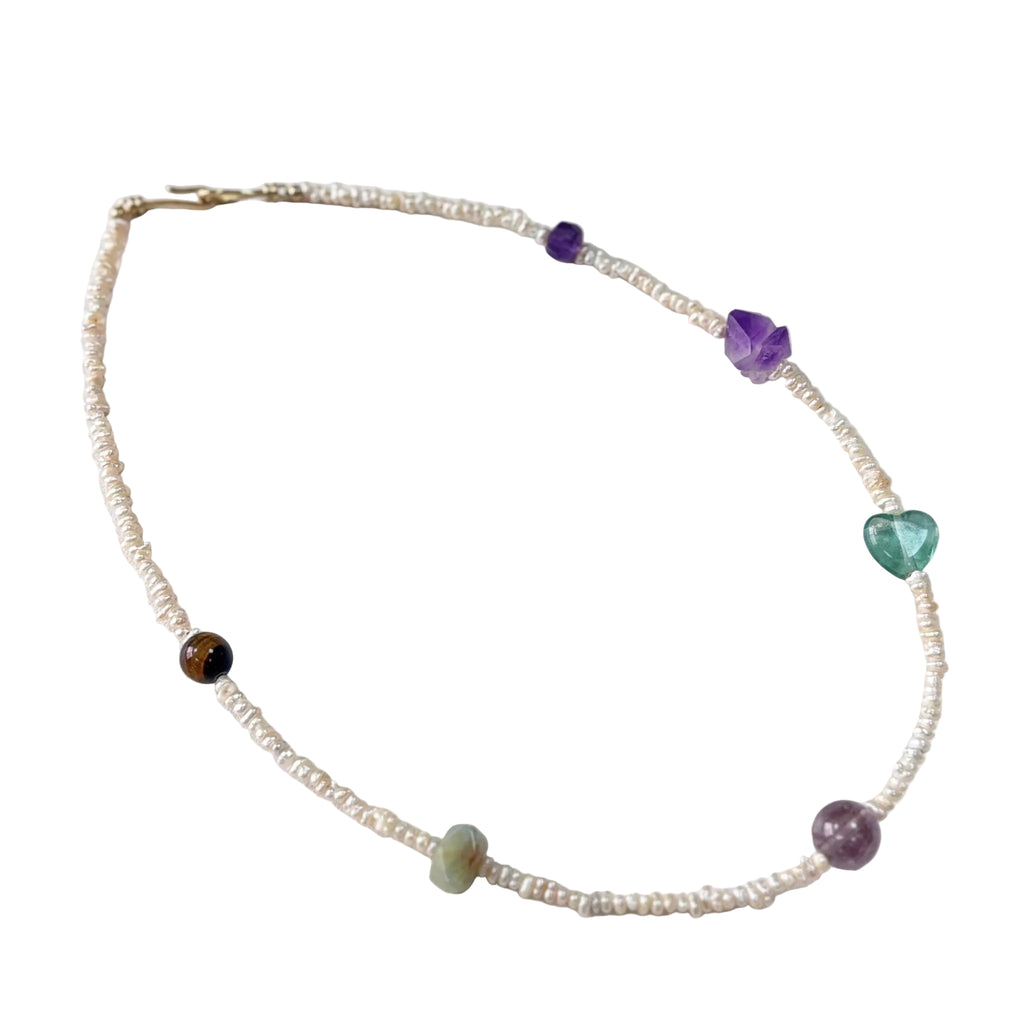 Detail of Earth Whisper Natural Stone & Freshwater Pearl Necklace