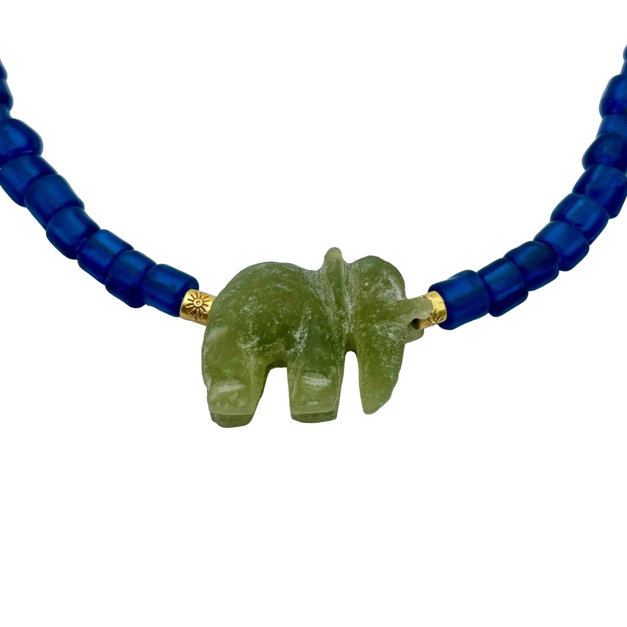 Detail of Elephant Tide Glass Bead with Natural Stone Green Elephant Charm Necklace
