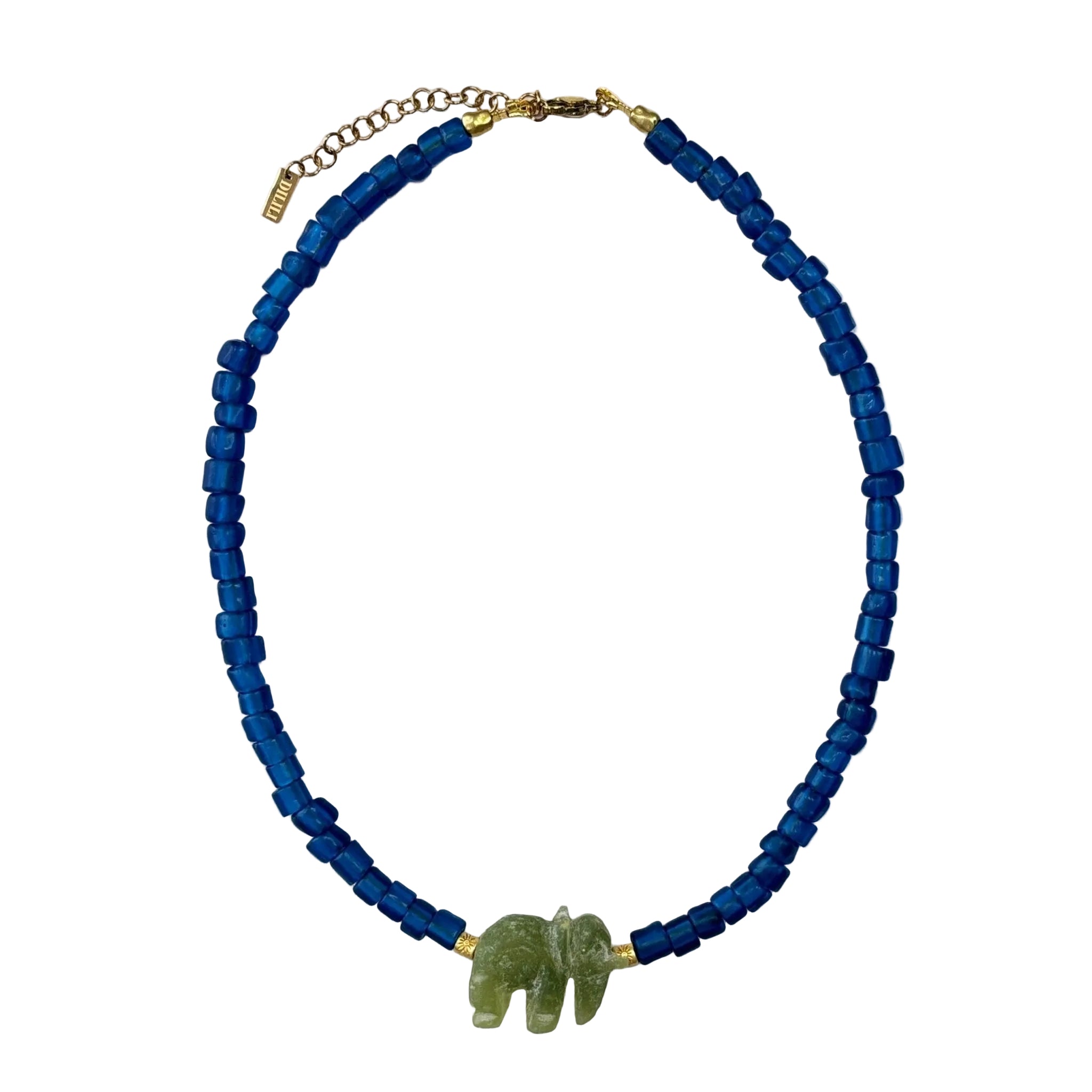 Elephant Tide Glass Bead with Natural Stone Gree Elephant Charm Necklace