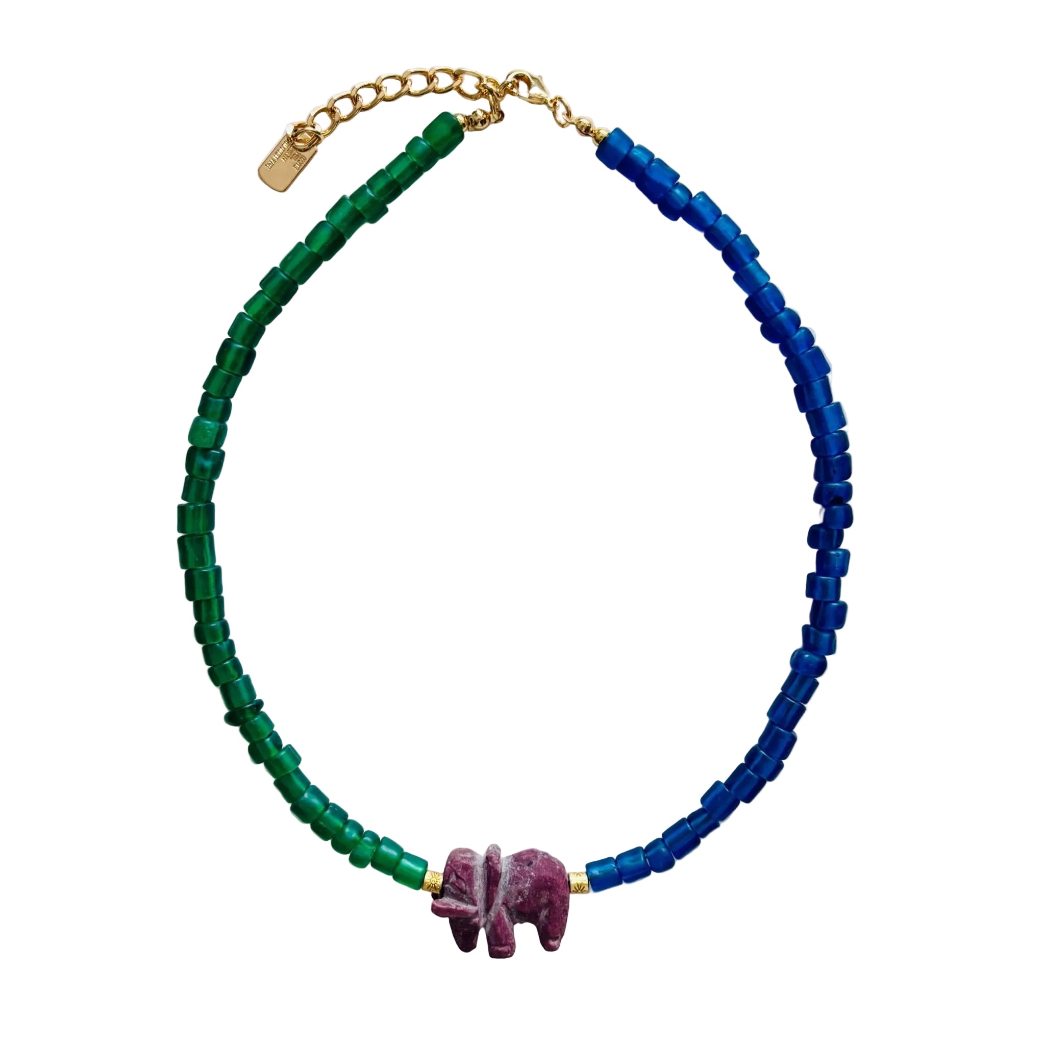 Elephant Tide Glass Bead with Natural Stone Ruby Elephant Charm Necklace