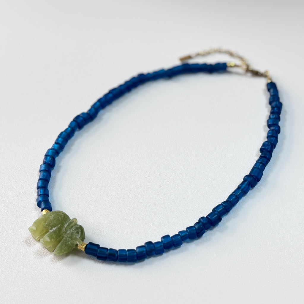 Elephant Tide - Glass Bead with Natural Stone Elephant Charm Necklace