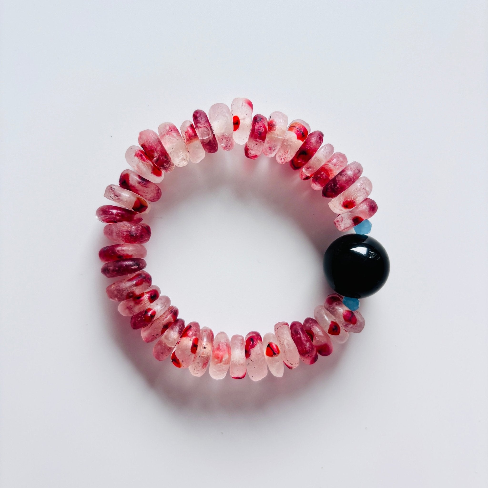 First Bloom - Red Glass & Black Agate Bracelet