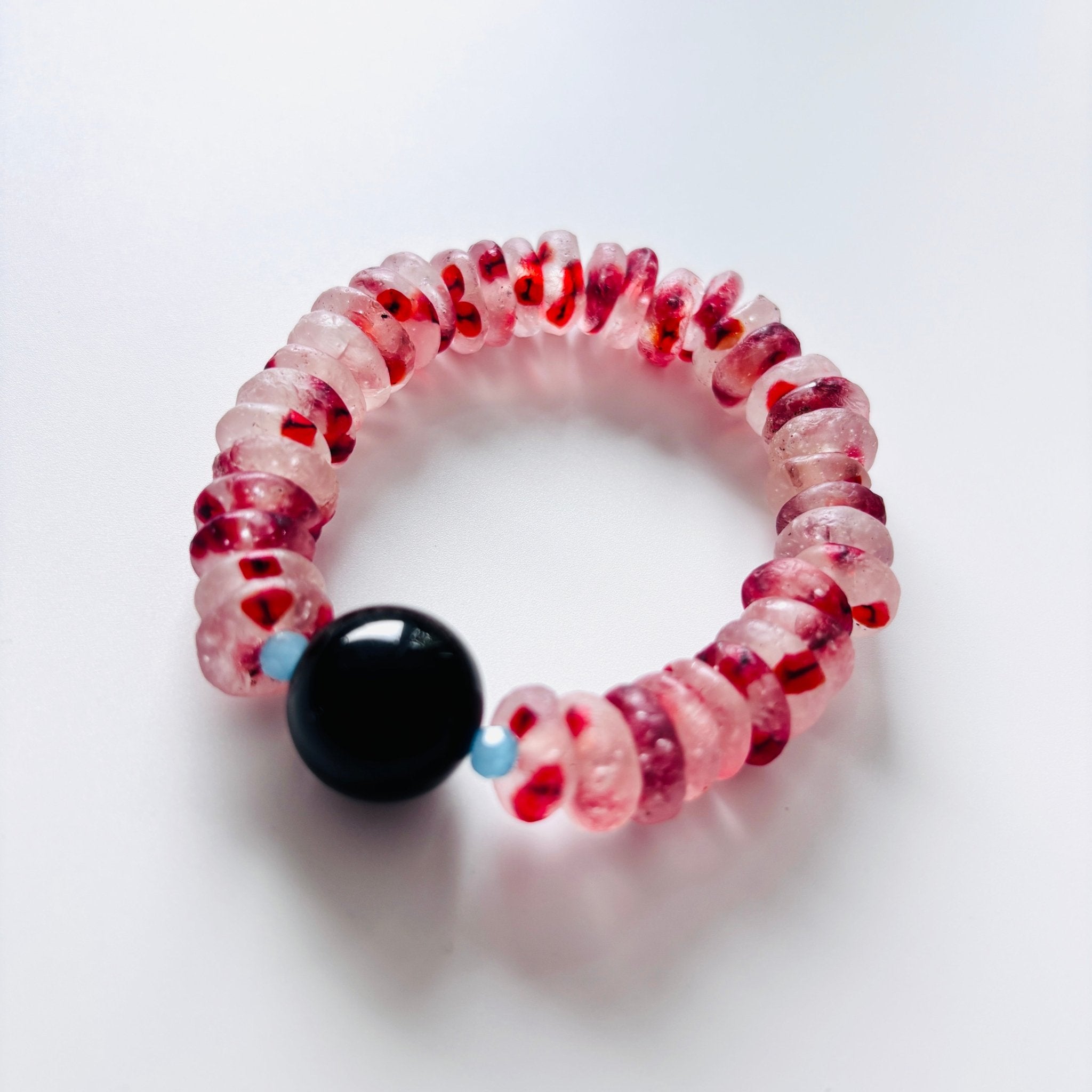 Detail of First Bloom Red Glass & Black Agate Bracelet