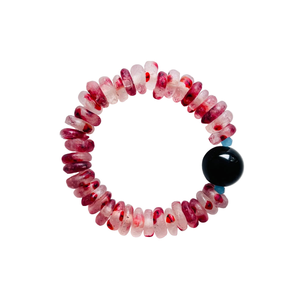 First Bloom Red Glass & Black Agate Bracelet