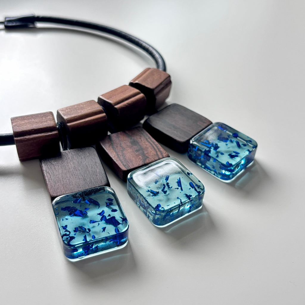 Detail of Forest Echo Wood & Resin Necklace