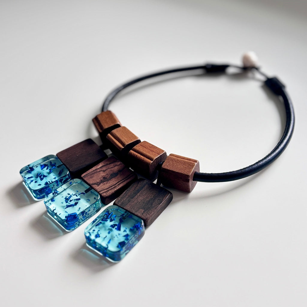 Forest Echo - Wood & Resin Necklace