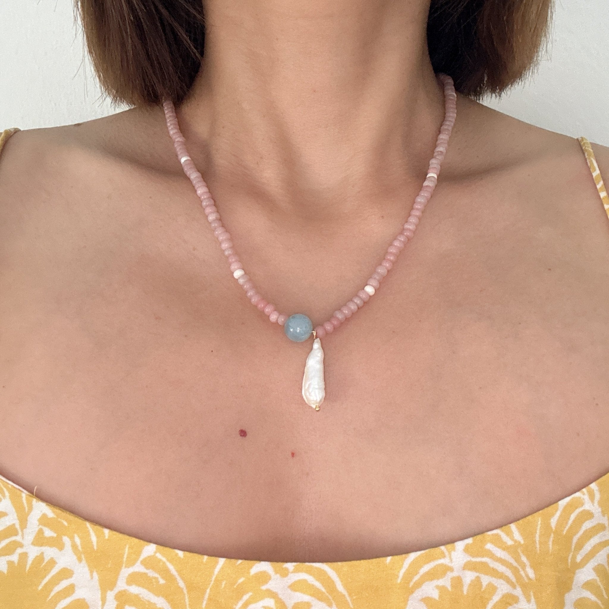 Model wearing Strawberry Gelato Necklace