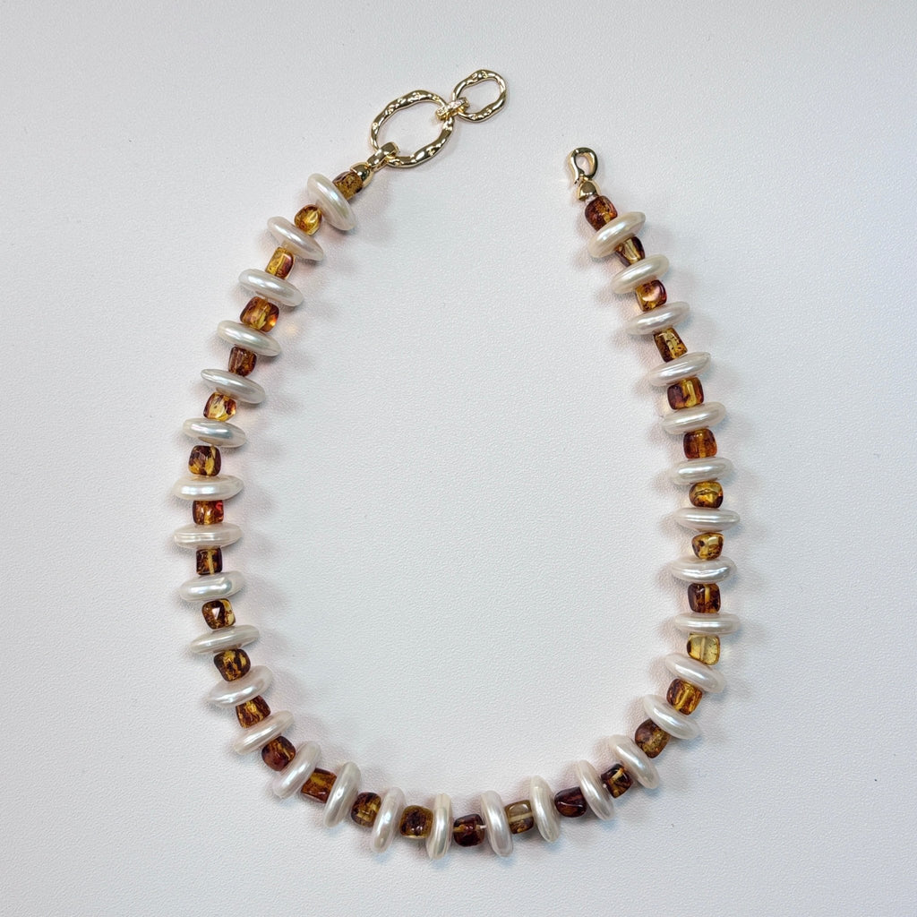 Golden Amber - Amber & Freshwater Pearl Necklace