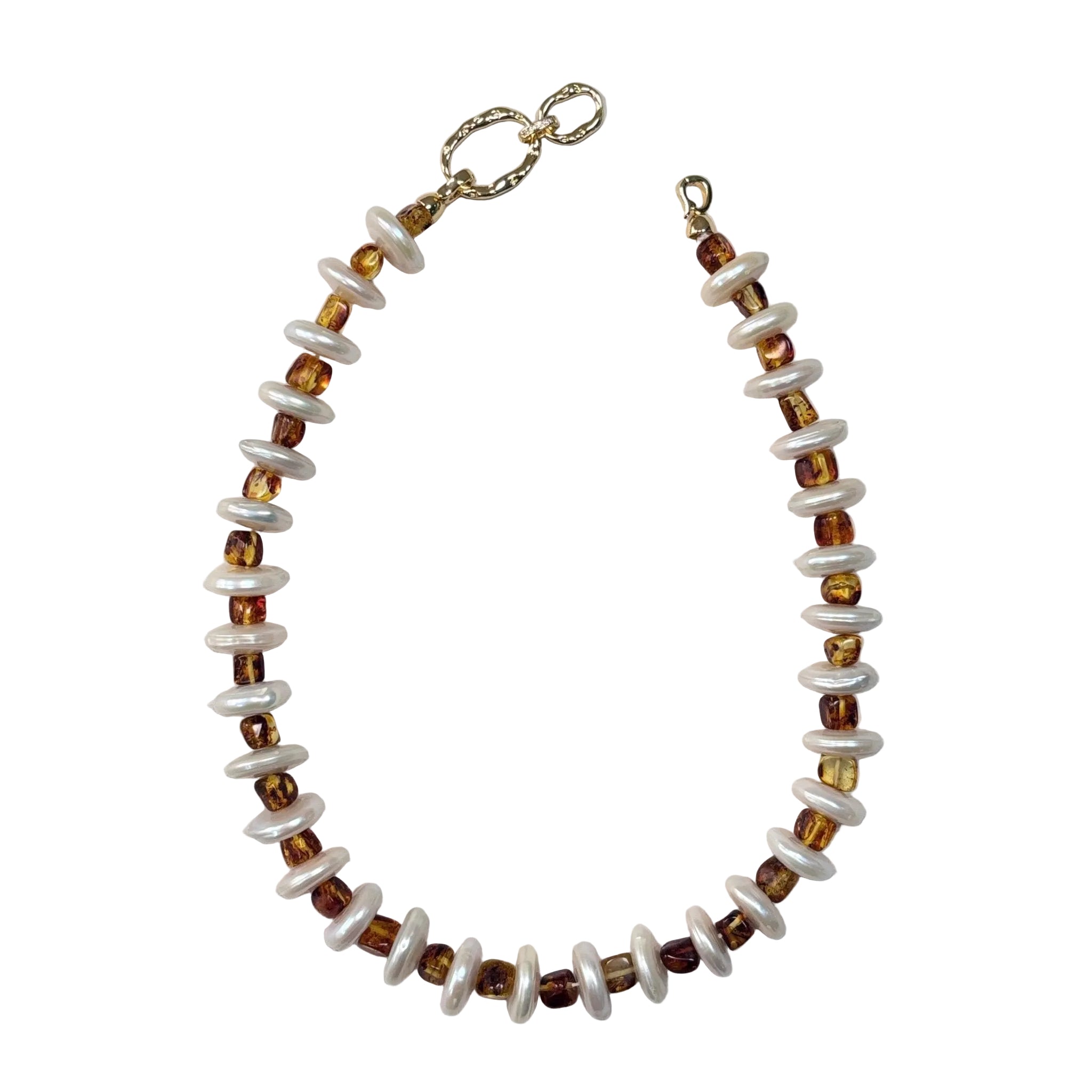 Golden Amber Amber & Freshwater Pearl Necklace