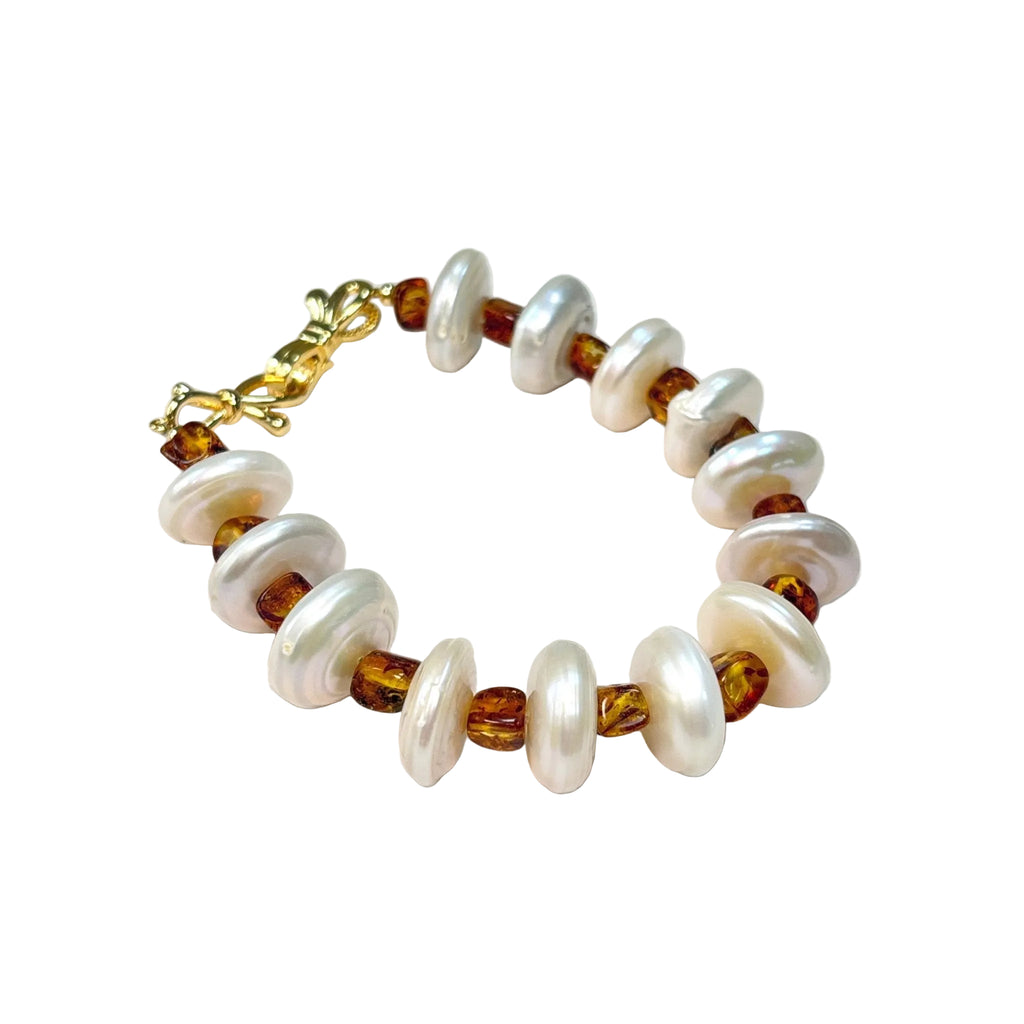 Golden Amber Freshwater Pearl & Amber Bracelet