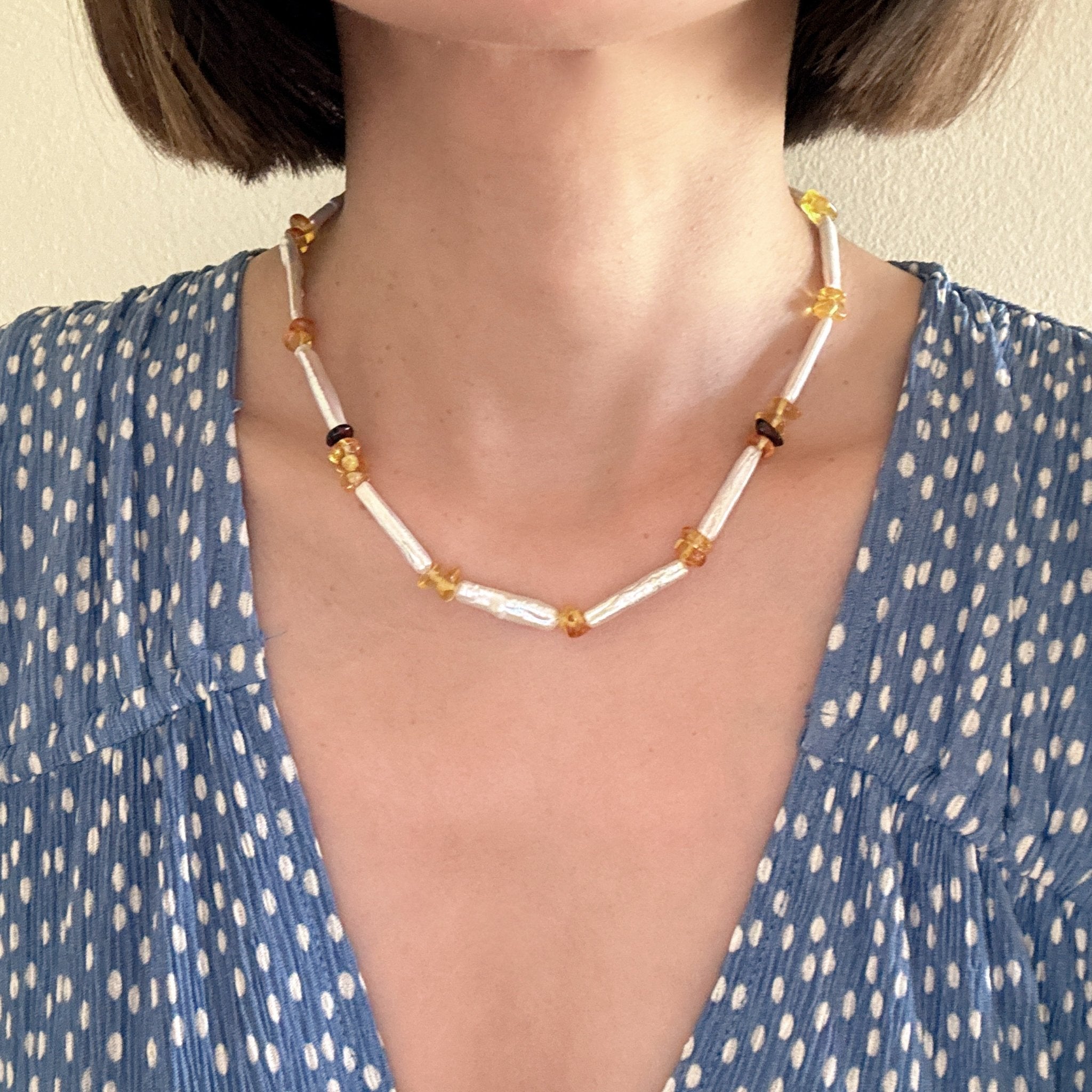 Model wearing Golden Glow Necklace