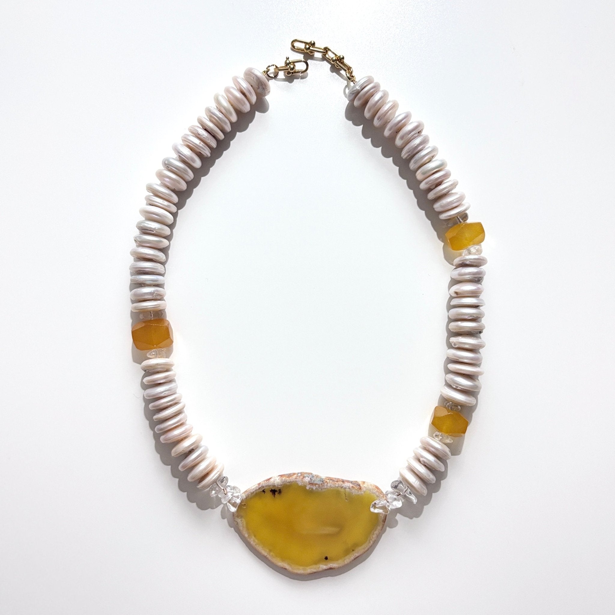 Golden Horizon - Freshwater Pearl & Agate Slice Necklace