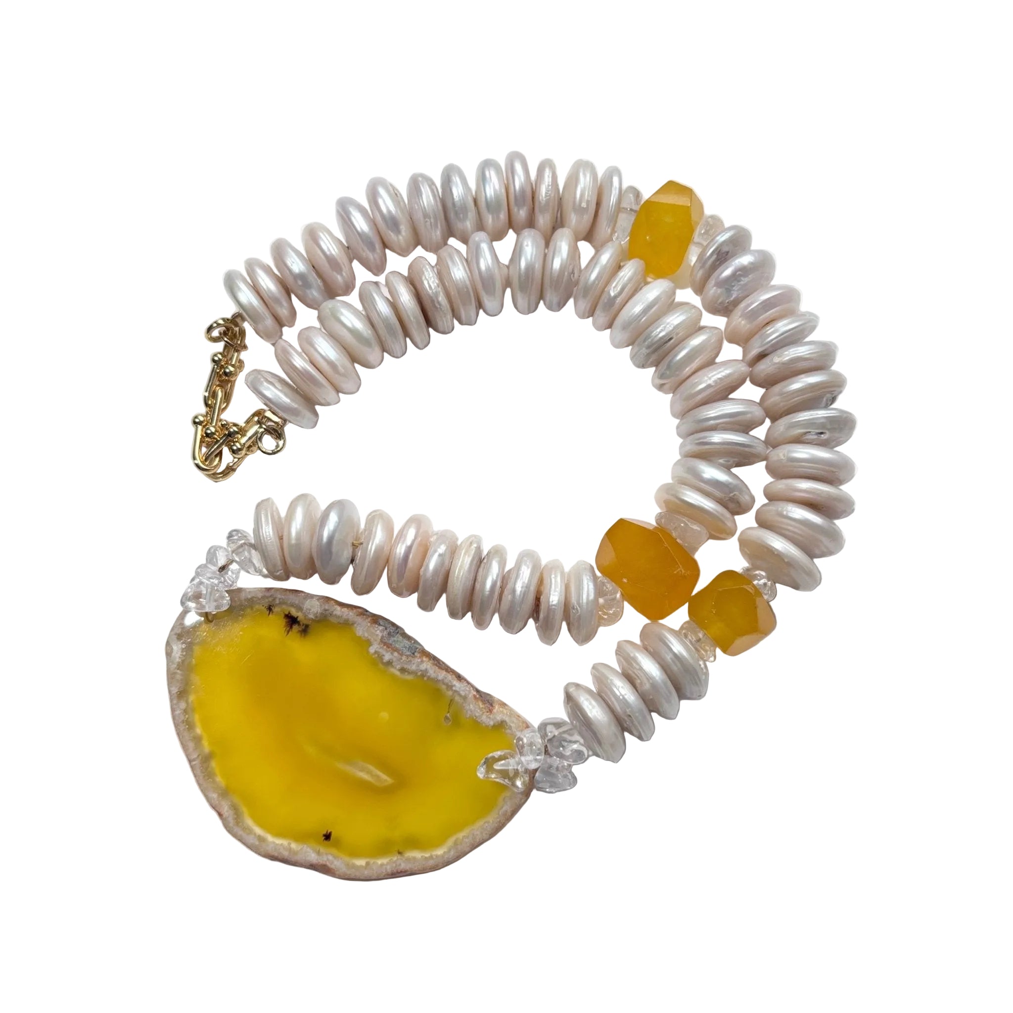 Detail of Golden Horizon Freshwater Pearl & Agate Slice Necklace