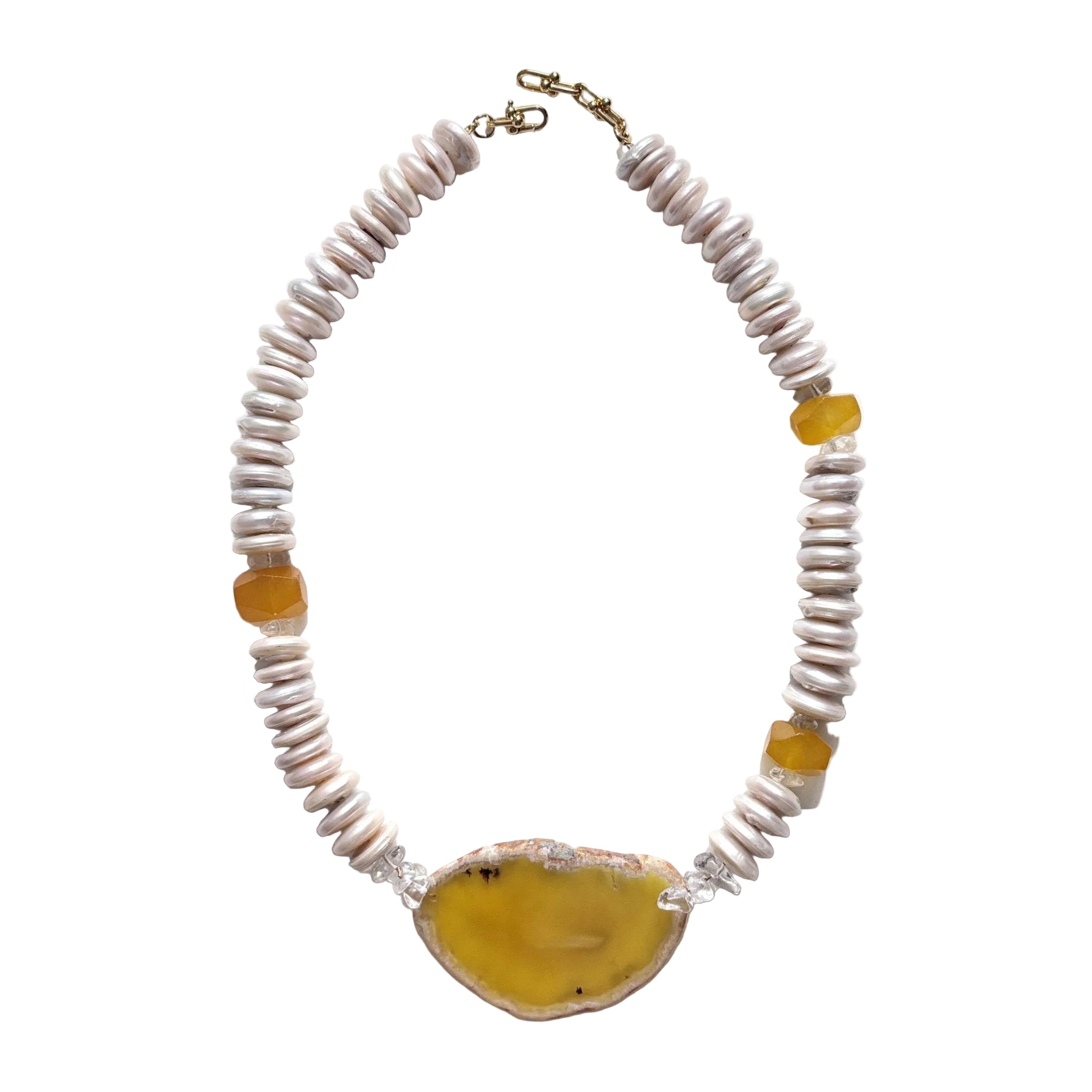 Golden Horizon Freshwater Pearl & Agate Slice Necklace