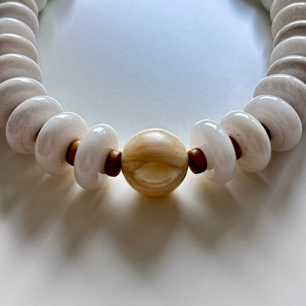 Detail of Ivory Muse White Agate Necklace