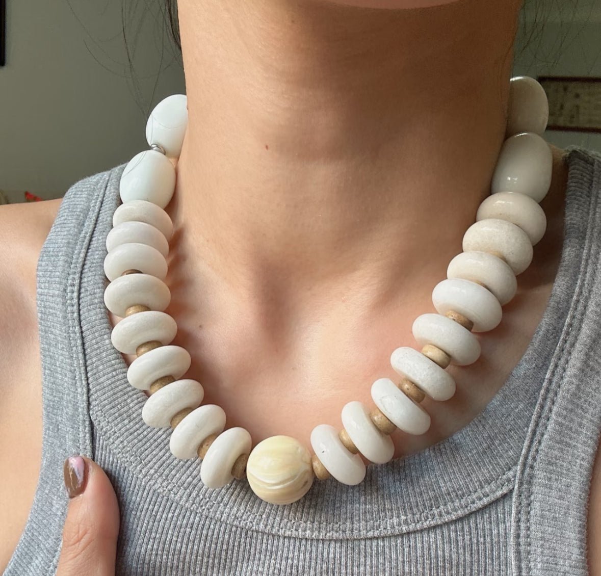 Model wearing Ivory Muse White Agate Necklace