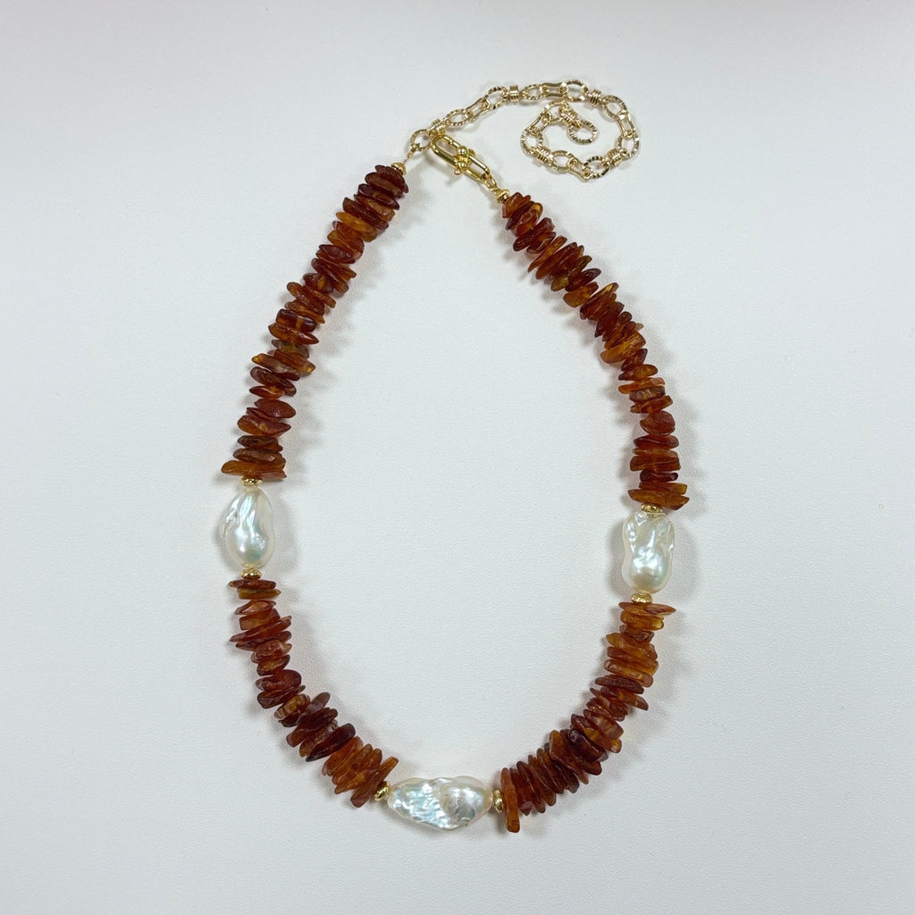 Late Autumn - Amber & Baroque Pearl Necklace