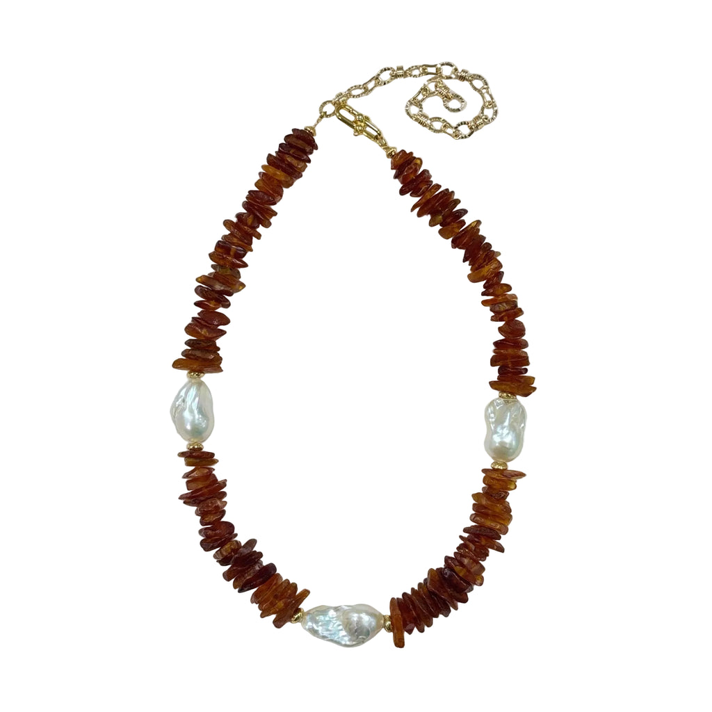 Late Autumn Amber & Baroque Pearl Necklace