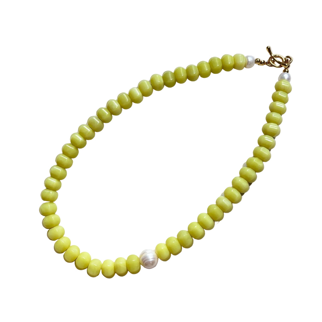 Detail of Lemon Natural Stone and Pearl Necklace