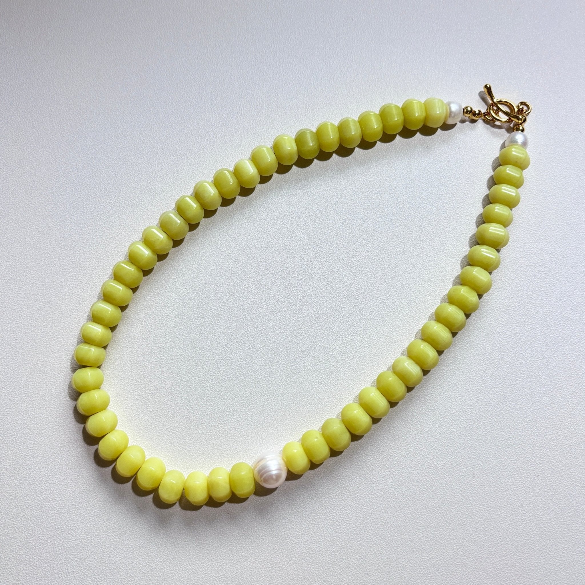 Detail of Lemon Natural Stone and Pearl Necklace