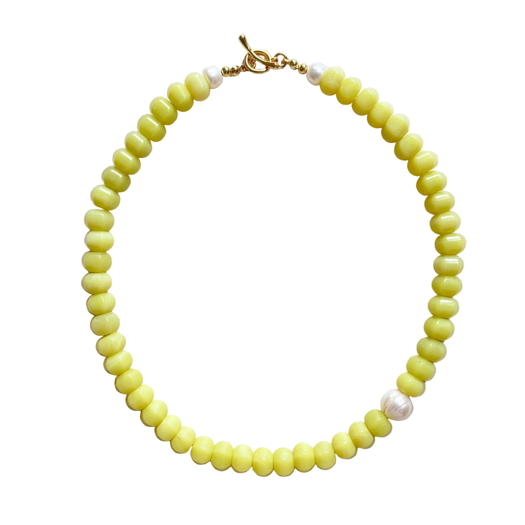 Lemon Natural Stone and Pearl Necklace