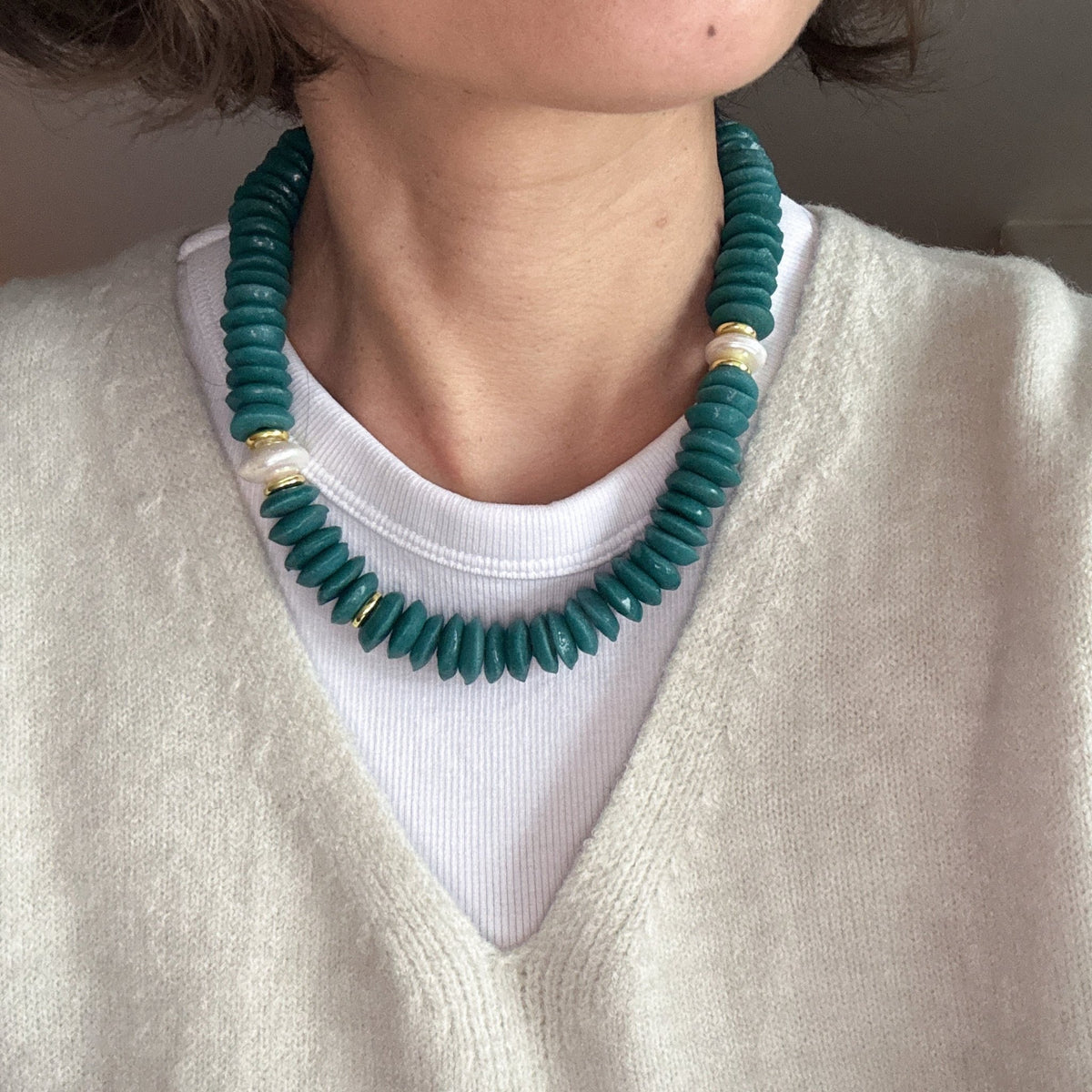 Model wearing Mediterranean Blue Necklace