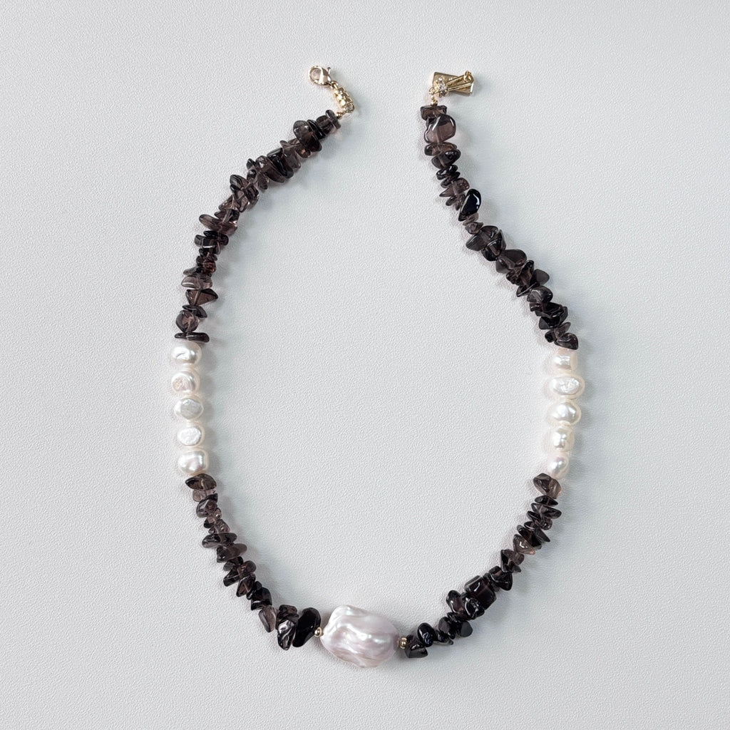Midnight - Smoky Quartz & Baroque Pearl Necklace