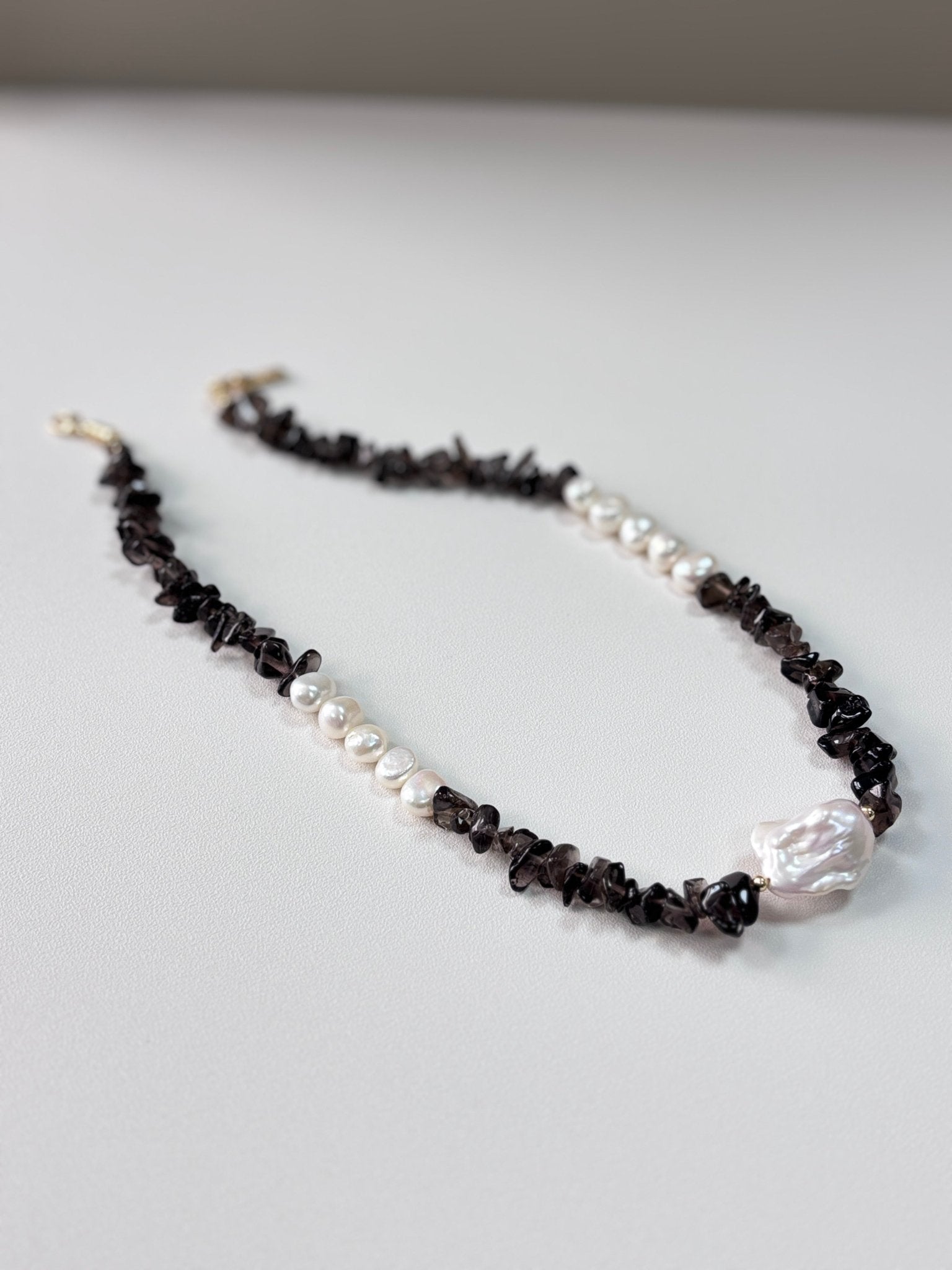 Midnight - Smoky Quartz & Baroque Pearl Necklace