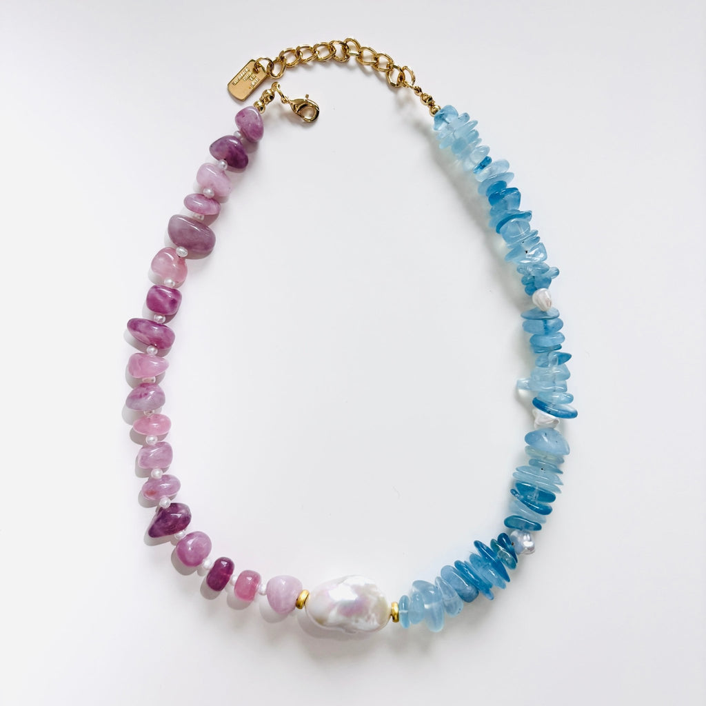 Ocean Blush Rose Quartz & Aquamarine Necklace