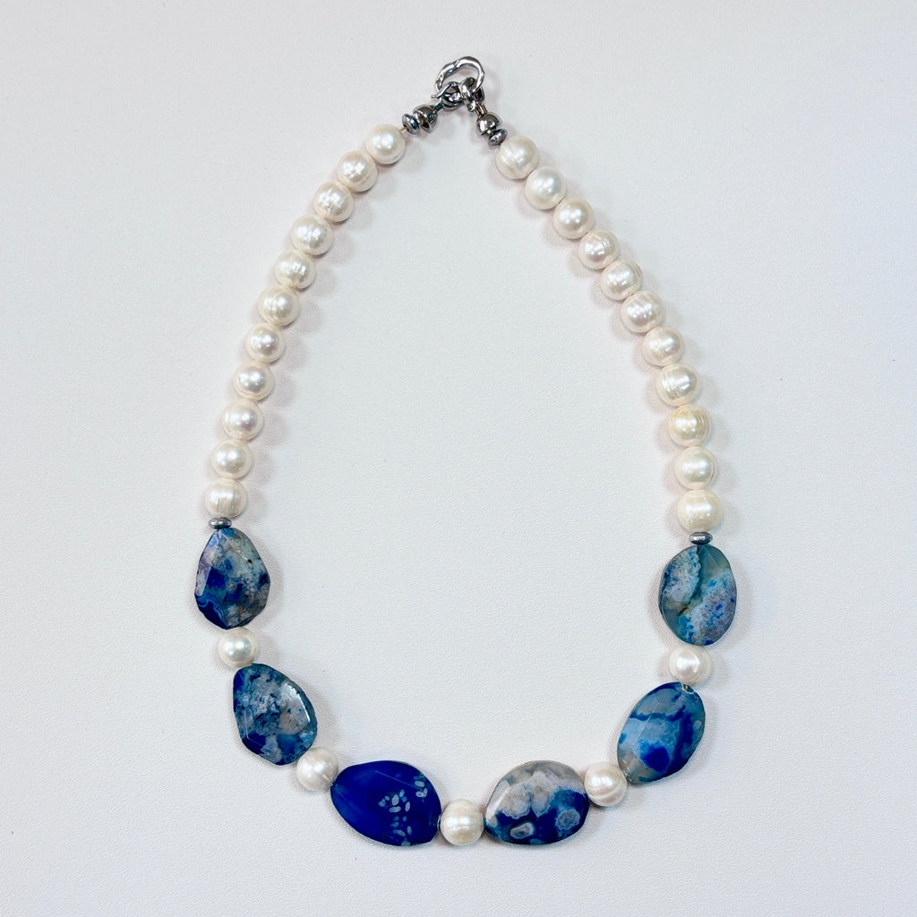 Ocean Mist - Freshwater Pearl & Blue Agate Necklace